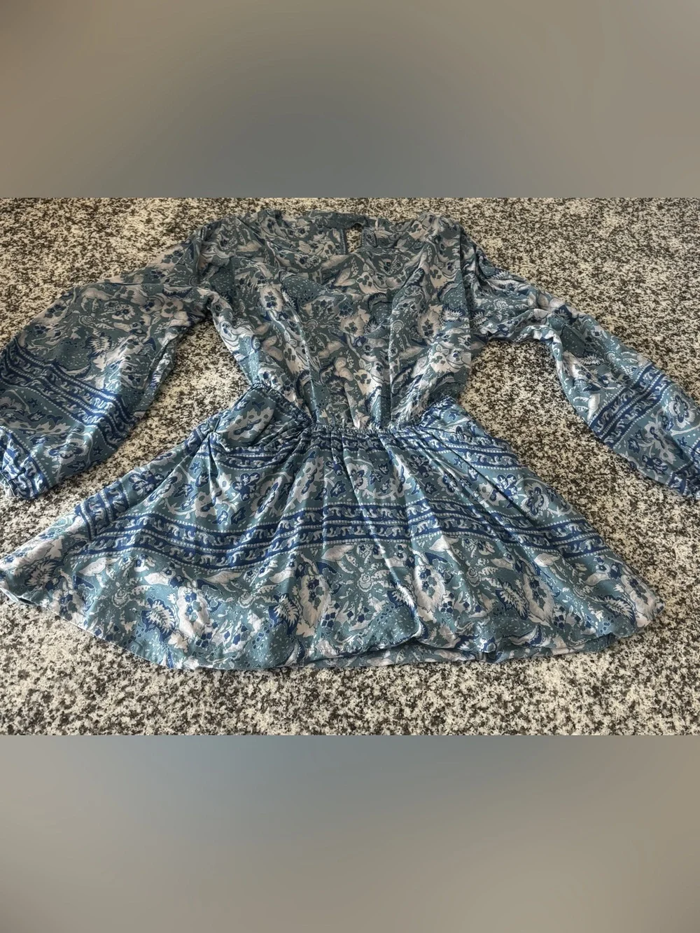 Blue & White Print Free People Dress w Back Cutout